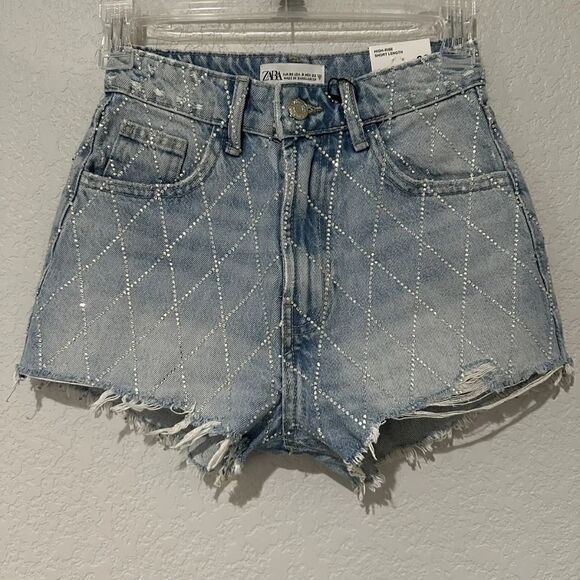 ZARA TRF RHINESTONE CURVED SHORTS - Picture 7 of 9